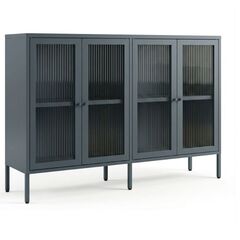 STEELEN COLOR Μεταλλικό Ντουλάπι - Έπιπλο Τηλεόρασης 160x45x55cm Πάχους 0.8mm Εσωτερικού Χώρου με Πόδια και Τζάμι Slate Grey
