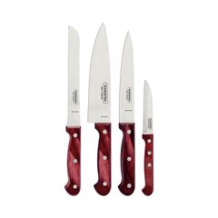 TRAMONTINA Polywood Σετ Μαχαιριών 4 Τεμαχίων με Κόκκινες Ξύλινες Λαβές