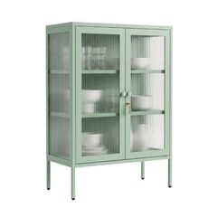 STEELEN COLOR Μεταλλική Ντουλάπα 80x40x90cm Πάχους 0.8mm Εσωτερικού Χώρου με Τζάμι και Πόδια Pastel Green