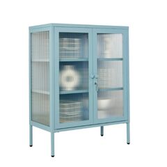 STEELEN COLOR Μεταλλική Ντουλάπα 100x40x70cm Πάχους 0.8mm Εσωτερικού Χώρου με Τζάμι και Πόδια Baby Blue