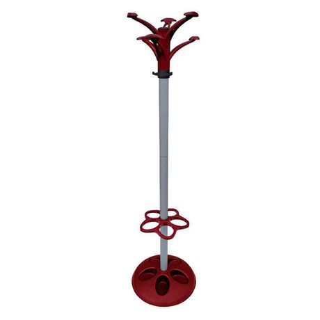 BAMA Ιταλίας Καλόγερος Μεταλλικός 45x35x170cm με 6 Πλαστικούς Γάντζους και Υποδοχές για Τσάντες και Ομπρέλες Κόκκινο-Λευκό Πάγου