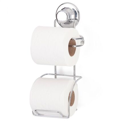 TEKNO-TEL Χαρτοθήκη Τοίχου με Ρεζέρβα 13x13x25cm Πάχος Ø7mm Αντοχή 12kg Επιχρωμιωμένο Ατσάλι με Βεντούζα EXTRA STRONG