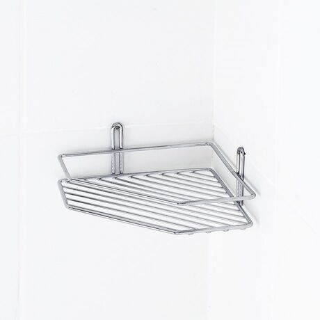 TEKNO-TEL Γωνιακή Ραφιέρα Μπάνιου Τοίχου 27.5x20x8cm Πάχος Ø5mm Επιχρωμιωμένο Ατσάλι