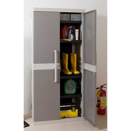 TOOMAX Ιταλίας Πλαστική Ντουλάπα 89x54x190cm 29kg με 4 Ρυθμιζόμενα Ράφια- 5 Χώρους MAX Αντοχή 220kg RATTAN XXL GREY/WARM GREY TUV/GS FASHION