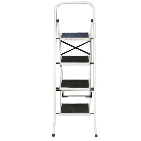 Σκαλοσκαμπό Μεταλλικό 44.5x81x123cm με 4 Σκαλιά MAX Αντοχή 150kg Βάρος 7.8kg Λευκό LF204B