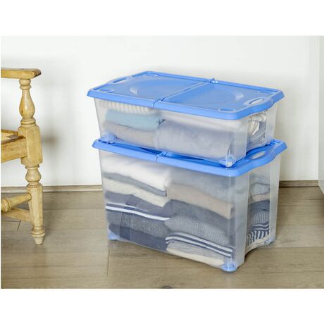BAMA ITALY Κουτί Αποθήκευσης 59x39x18cm 27lt με Περιστρεφόμενες Ρόδες 360ᵒ Πλαστικό Διάφανο-Μπλε CONTENITORE ROTOBOX
