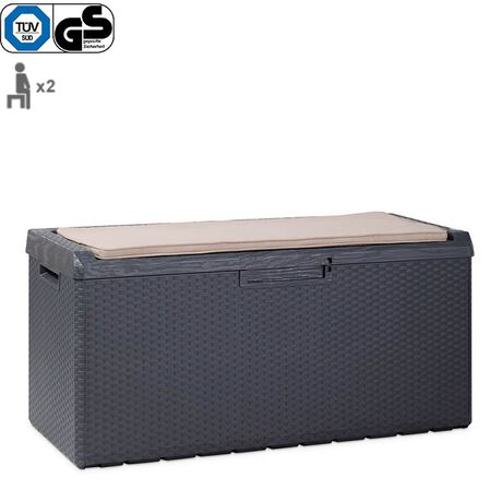 TOOMAX Ιταλίας Πλαστικό Μπαούλο Αποθήκευσης 123.7x54.5x58.7cm 350lt 13kg MASSIF με Καπάκι-Κάθισμα 2 Ατόμων και Μαξιλάρι PORTONOVO ANTHRACITE TUV/GS FASHION