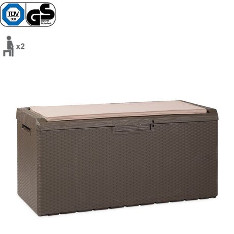 TOOMAX Ιταλίας Πλαστικό Μπαούλο Αποθήκευσης 123.7x54.5x58.7cm 350lt 13kg MASSIF με Καπάκι-Κάθισμα 2 Ατόμων και Μαξιλάρι PORTONOVO BROWN TUV/GS FASHION