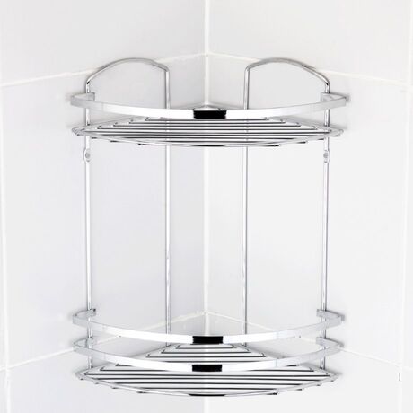 TEKNO-TEL Γωνιακή Ραφιέρα Μπάνιου INOX (Ανοξείδωτο Ατσάλι) 2όροφη 27x19x32cm Βάρος 0.80kg Πάχος Ø5mm