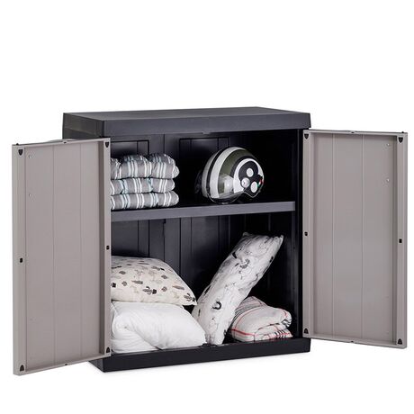 TOOMAX Ιταλίας XXL Πλαστική Ντουλάπα 89x54x96cm 14.75kg με 1 Ρυθμιζόμενο Ράφι- 2 Χώροι MAX Αντοχή 70kg BIOS MEGA BLACK/WARM GREY XXL Πιστοποίηση TUV/GS FASHION