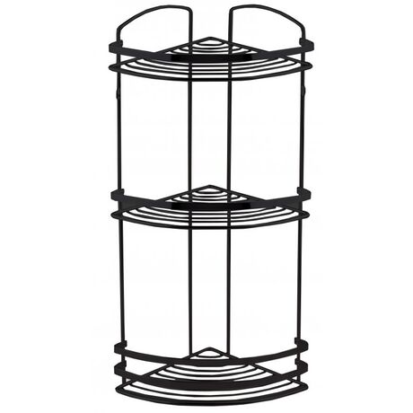 TEKNO-TEL Γωνιακή Εταζέρα Μπάνιου INOX Matte (Ανοξείδωτο Ατσάλι-Ματ Όψη) 3όροφη  27x19x50cm Βάρος 1.05kg Πάχος Ø5mm Μαύρο