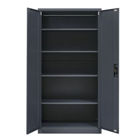 STEELEN Μεταλλική Ντουλάπα 90x45x181cm Πάχους 0.6mm/0.8mm (πάτωμα) Γαλβανιζέ με 4 Ράφια - 5 Αποθηκευτικοί Χώροι ΧΩΡΙΣ ΠΟΔΙΑ Ανθρακί Ματ