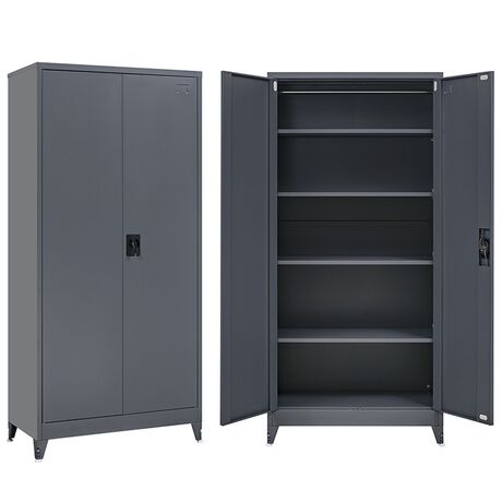 STEELEN Μεταλλική Ντουλάπα 90x45x191cm Πάχους 0.6mm/0.8mm (πάτωμα) Γαλβανιζέ με 4 Ράφια και Ρυθμιζόμενα Πόδια - 5 Αποθηκευτικοί Χώροι Ανθρακί Ματ