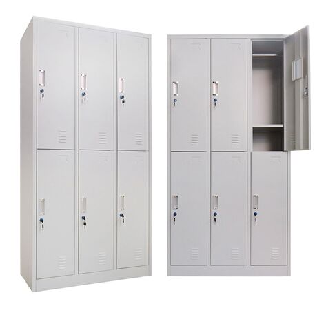 STEELEN Μεταλλική Ντουλάπα - Φοριαμός (Locker) 90x45x180cm 6 Ντουλάπια-12 Αποθηκευτικοί Χώροι ΧΩΡΙΣ ΠΟΔΙΑ Πάχος 0.4mm 48kg Γκρι Ανοιχτό