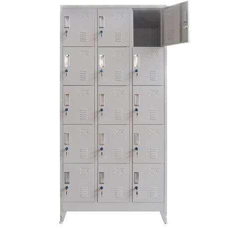 STEELEN Μεταλλική Ντουλάπα - Φοριαμός (Locker) 90x45x190cm 15 Ντουλάπια Πάχος 0.6mm με Ρυθμιζόμενα Πόδια 54kg Γκρι Ανοιχτό