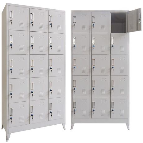 STEELEN Μεταλλική Ντουλάπα - Φοριαμός (Locker) 90x45x190cm 15 Ντουλάπια Πάχος 0.6mm με Ρυθμιζόμενα Πόδια 54kg Γκρι Ανοιχτό