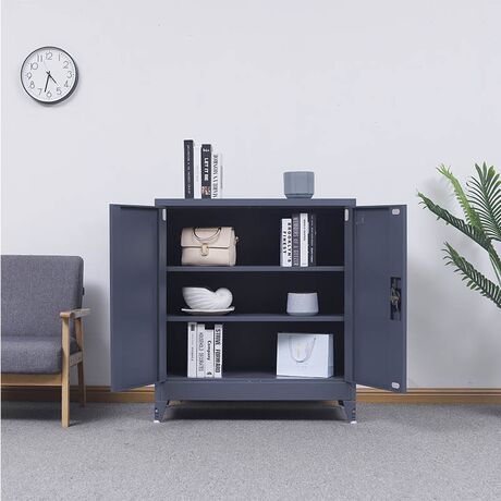 STEELEN Μεταλλική Ντουλάπα 90x45x101cm Πάχους 0.6mm/0.8mm (πάτωμα) Γαλβανιζέ με 2 Ράφια και Ρυθμιζόμενα Πόδια - 3 Αποθηκευτικοί Χώροι Ανθρακί Ματ