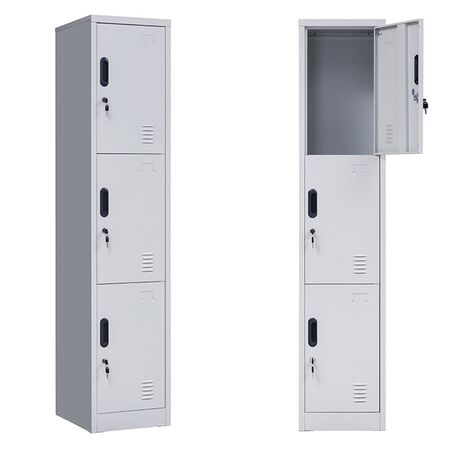 STEELEN Μεταλλική Ντουλάπα - Φοριαμός (Locker) 38x45x180cm ΧΩΡΙΣ ΠΟΔΙΑ 3 Αποθηκευτικοί Χώροι 22kg Ανοικτό Γκρι