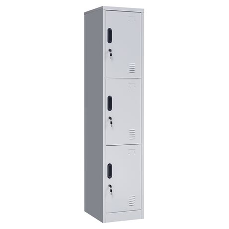 STEELEN Μεταλλική Ντουλάπα - Φοριαμός (Locker) 38x45x180cm ΧΩΡΙΣ ΠΟΔΙΑ 3 Αποθηκευτικοί Χώροι 22kg Ανοικτό Γκρι