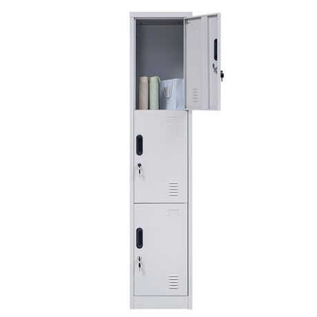 STEELEN Μεταλλική Ντουλάπα - Φοριαμός (Locker) 38x45x180cm ΧΩΡΙΣ ΠΟΔΙΑ 3 Αποθηκευτικοί Χώροι 22kg Ανοικτό Γκρι