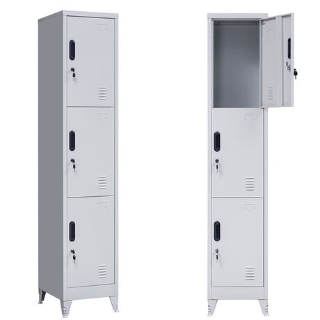 STEELEN Μεταλλική Ντουλάπα - Φοριαμός (Locker) 38x45x191cm 3 Θέσεων 18kg 4 Ρυθμιζόμενα Πόδια Πάχος 0.4mm Γκρι Ανοικτό