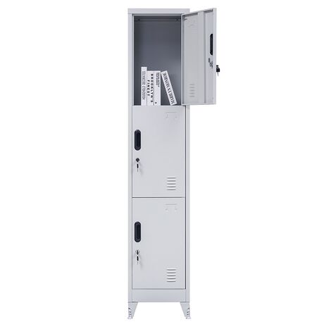 STEELEN Μεταλλική Ντουλάπα - Φοριαμός (Locker) 38x45x191cm 3 Θέσεων 18kg 4 Ρυθμιζόμενα Πόδια Πάχος 0.4mm Γκρι Ανοικτό