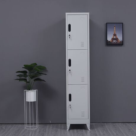 STEELEN Μεταλλική Ντουλάπα - Φοριαμός (Locker) 38x45x191cm 3 Θέσεων 18kg 4 Ρυθμιζόμενα Πόδια Πάχος 0.4mm Γκρι Ανοικτό