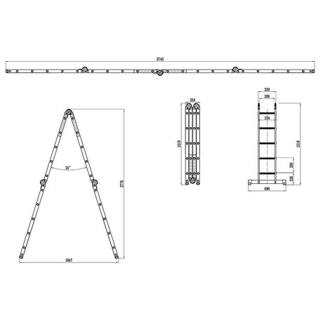 VESTA Πολυμορφική Σκάλα Αλουμινίου 4Χ5 70x278cm MAX Ύψος 5.74m MAX Αντοχή 150kg Πιστοποιήση EN131
