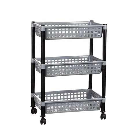 Τρόλεϊ Τροφίμων 39x30x62cm 3όροφο 1.4kg Πλαστικό με Ρόδες Γκρί-Μαύρο