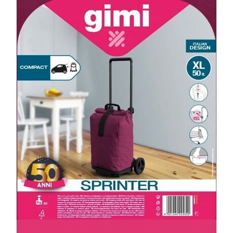 GIMI Ιταλίας Καρότσι Λαϊκής XL 50lt Μεταλλικό με Τσάντα Πολυεστέρα Τηλεσκοπικό Χερούλι Αντοχής 30kg SPRINTER VIOLET Μωβ