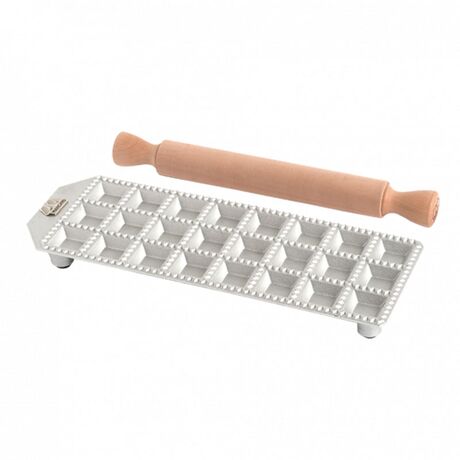 MARCATO Ιταλίας Φόρμα Design 24 θέσεων Ασημί για Ζυμαρικά Ravioli 28x10x2cm και Πλάστης
