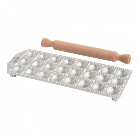 MARCATO Ιταλίας Φόρμα Design 24 θέσεων Ασημί για Ζυμαρικά Ravioli 32x12x2cm και Πλάστης