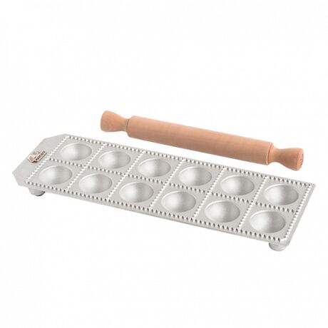 MARCATO Ιταλίας Φόρμα Design 12 θέσεων Ασημί για Ζυμαρικά Ravioli 33.5x11.5x2cm και Πλάστης