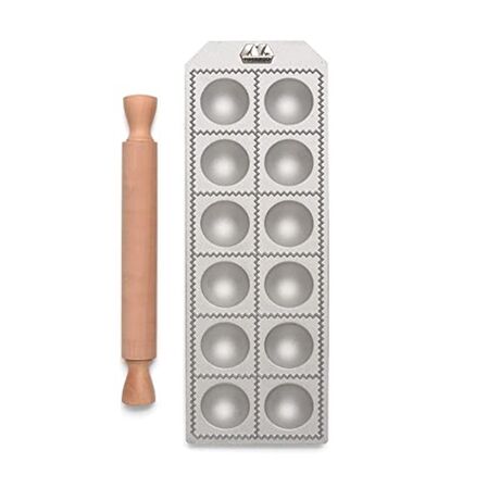 MARCATO Ιταλίας Φόρμα Design 12 θέσεων Ασημί για Ζυμαρικά Ravioli 33.5x11.5x2cm και Πλάστης