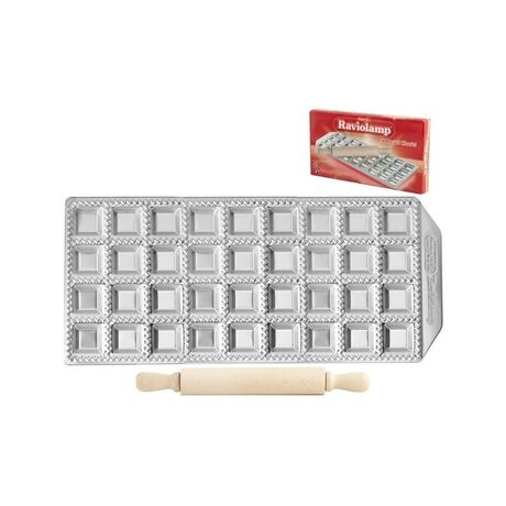 IMPERIA Ιταλίας Raviolamp Φόρμα Design 36 θέσεων Αλουμινίου Ασημί για Ζυμαρικά Ravioli 32x14x1.7cm και Πλάστης
