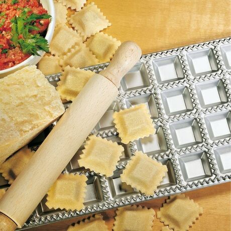IMPERIA Ιταλίας Raviolamp Φόρμα Design 36 θέσεων Αλουμινίου Ασημί για Ζυμαρικά Ravioli 32x14x1.7cm και Πλάστης