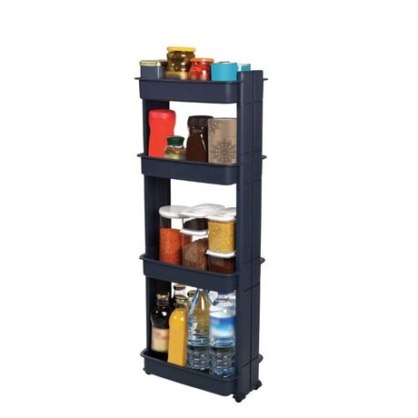 Τρόλεϊ Κουζίνας/Μπάνιου 37.5x23x101cm Πλαστικό 4όροφο με Ρόδες Ανθρακί