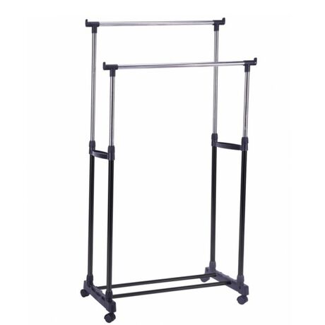 VESTA Κρεμάστρα Ρούχων Διπλή Δαπέδου 80x43x90-160cm με Ροδάκια και Ρυθμιζόμενο ύψος Διάμετρος Βεργών Ø19/Ø22/Ø16mm 1.64kg ΙΝΟΧ