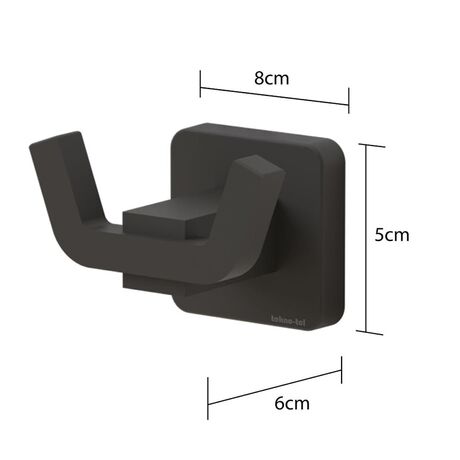 TEKNO-TEL Άγκιστρο-Κρεμάστρα 2 Θέσεων Μπάνιου 18x6x5cm Αλουμινίου Επιτοίχια με Βίδες Μαύρη Matte