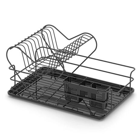 TEKNO-TEL Πιατοθήκη Στεγνωτήριο 2όροφο 49x30x25cm 10 Θέσεις Πιάτων με Θήκη και Δίσκο Ανοξείδωτο Ατσάλι (INOX) Μαύρο Matt