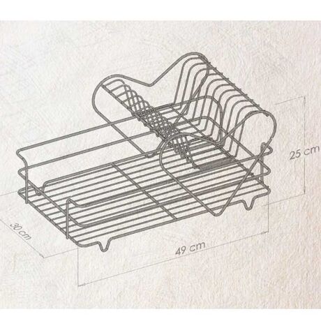 TEKNO-TEL Πιατοθήκη Στεγνωτήριο 2όροφο 49x30x25cm 10 Θέσεις Πιάτων με Θήκη και Δίσκο Ανοξείδωτο Ατσάλι (INOX) Μαύρο Matt