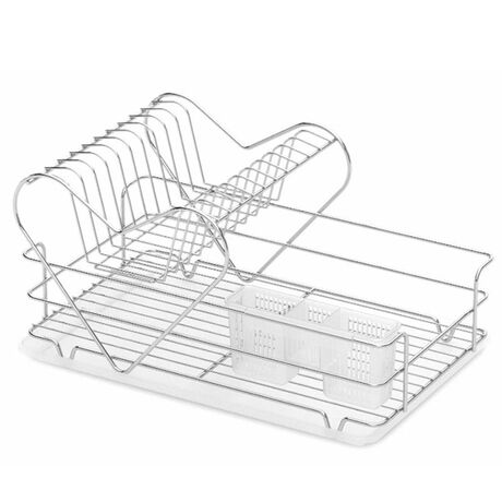 TEKNO-TEL Πιατοθήκη Στεγνωτήριο 2όροφο 49x30x25cm 10 Θέσεις Πιάτων με Θήκη και Δίσκο Ανοξείδωτο Ατσάλι (INOX)