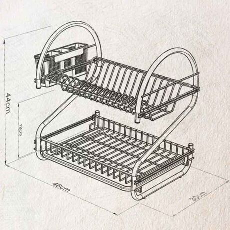 TEKNO-TEL Πιατοθήκη Στεγνωτήριο 2όροφο 46x30x44cm 15 Θέσεις Πιάτων με Θήκη και Δίσκο Επιχρωμιωμένο Ατσάλι