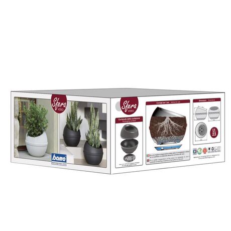 Γλάστρα σε Σχήμα Σφαίρας με Πιάτο Ø40x32cm 23lt Πλαστική Ανθρακί 1.36kg SFERA BAMA Ιταλίας
