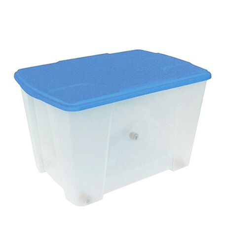 ARTPLAST Ιταλίας Κουτί Αποθήκευσης 56.5x39x35cm Πλαστικό 51lt με Ρόδες Βάρος 2kg Διάφανο με Μπλε Καπάκι