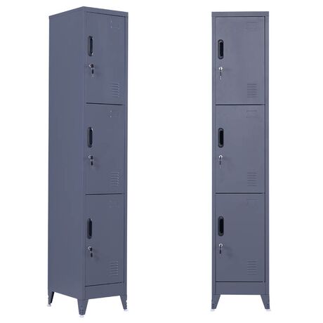 STEELEN Μεταλλική Ντουλάπα - Φοριαμός (Locker) 38x45x191cm 3 Θέσεων 22kg Πάχος 0.4mm 4 Ρυθμιζόμενα Πόδια Ανθρακί Ματ