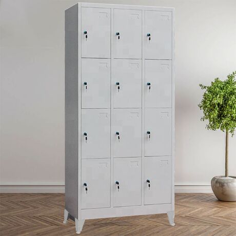 STEELEN Μεταλλική Ντουλάπα - Φοριαμός (Locker) 90x40x195cm 12 Θέσεων με Ρυθμιζόμενα Πόδια Πάχος 0.4mm 42kg Γκρι Ανοικτό