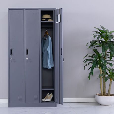 STEELEN Μεταλλική Ντουλάπα - Φοριαμός (Locker) 90x45x185cm 3φυλλη 51kg ΧΩΡΙΣ ΠΟΔΙΑ Πάχος 0.4mm Ανθρακί Ματ