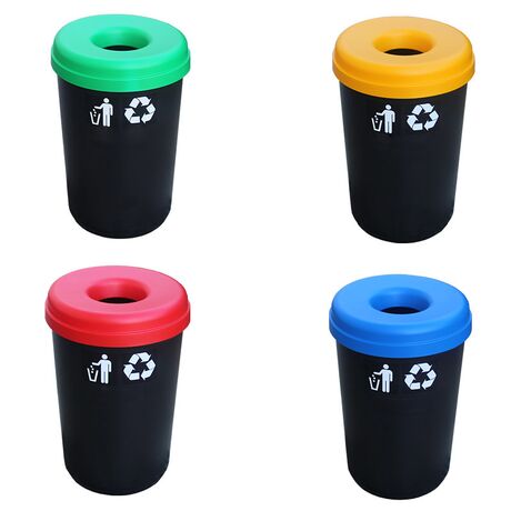 Κάδος Ανακύκλωσης 60lt Ø41x62.5cm 1.91kg Πλαστικός με Άνοιγμα Ø14cm στο Καπάκι Μαύρο-Μπλε Ελλάδας