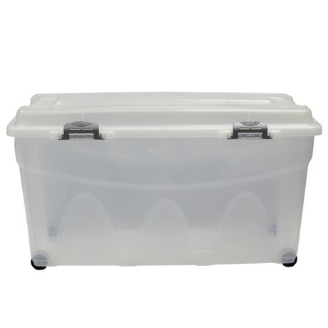 BAMA Ιταλίας Κουτί Αποθήκευσης 80x40x45cm 85lt Πλαστικό με Κλιπς και 4 Ρόδες Διάφανο IPERBOX